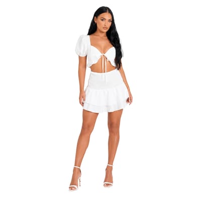 Missy Empire Crop-top voor dames met gerimpelde achterkant en pofmouwen (Wit)