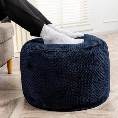 Ronde Voetenbank 45x35cm - Navyblauw Pluche Comfortabele Onderzet Onderlegger voor Woonkamer en Slaapkamer