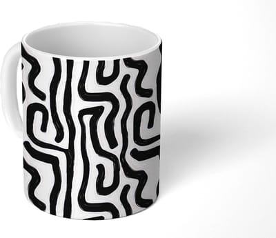 Mok - Koffiemok - Modern - Lijnen - Zwart - Mokken - 350 ML - Beker - Koffiemokken - Theemok
