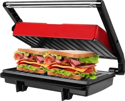 MKSS® Contactgrill - Tosti Apparaat - Tosti-ijzers - Panini Grill - Rood met Zwart