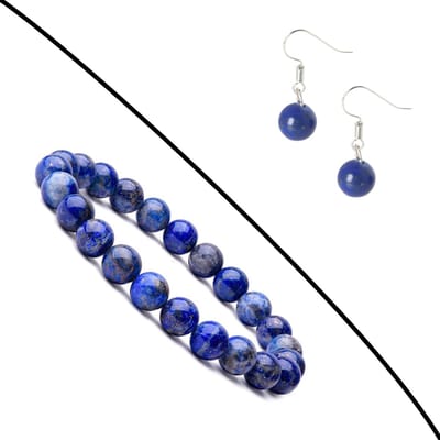 Bixorp Gems Set van Lapis Lazuli Edelstenen Armband & Oorbellen - Kralenarmband / Oorbelletjes Edelsteen - Natuursteen Sieraden Cadeau
