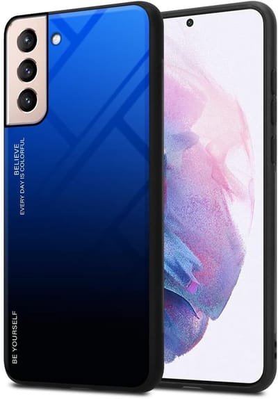 Cadorabo Hoesje geschikt voor Samsung Galaxy S21 PLUS in BLAUW - ZWART - Tweekleurige beschermhoes van TPU-silicone Case Cover en achterzijde van gehard glas