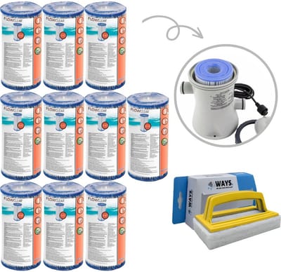 Bestway - Type III filters geschikt voor filterpomp 58389 - 10 stuks & WAYS scrubborstel