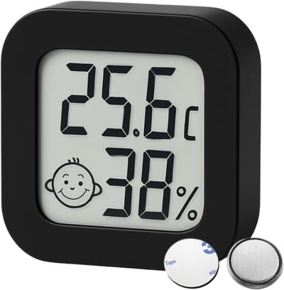 Knaak Hygrometer - Weerstation - Luchtvochtigheidsmeter - Zwart - Inclusief Batterij en Plakstrip