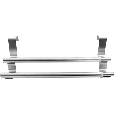 Porte-serviettes Double extensible sur les portes d'armoire, porte-serviettes de bain en acier inoxydable argenté