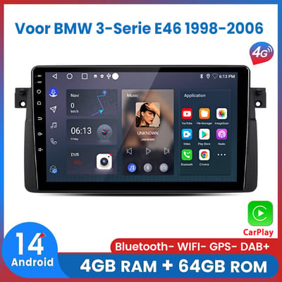 Awesafe Autoradio Voor Geschikt BMW 3-Serie E46 1998 t/m 2006 - RAM 4GB + ROM 64GB - 8 Kern V1PRO - Draadloos Apple Carplay & Android auto - GPS Navigatie 4G WIFI - Ondersteuning invoegen 4G SIM - 1998 1999 2000 2001 2002 2003 2004 2005 2006
