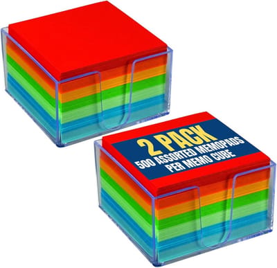 Memo Blokken Set - 2 x 250 Vellen - 7,5 x 7,5 cm - Kleurrijk Notitieblok - Recycleerbaar - 2 Stuks