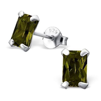 Aramat Jewels - Rechthoekige zirkonia oorbellen zilver - olijf groen