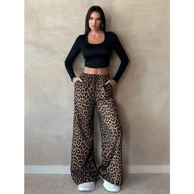 Wind Luipaardprint Casual Broek Dames Lente en Herfst Nieuw Losse Trend Veelzijdige Lange Broek 2XL kleur luipaardprint