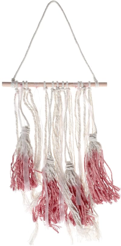 SANTEX - Houten wanddecoratie rode pompons 24 x 50 cm macramé decoratie