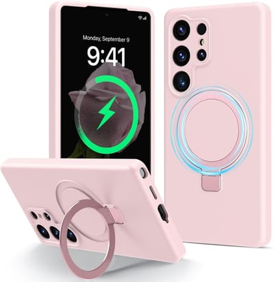 Hoesje Geschikt voor Samsung S25 Ultra hoesje zacht siliconen Licht Roze - Liquid Backcover ring hoesje Geschikt voor Magsafe