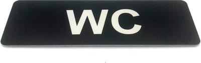 Deurbordje met tekst WC - 150 x 50 mm (incl. dubbelzijdige tape) - zwart / wit | Geborstelde RVS-look toplaag | Gratis Verzending