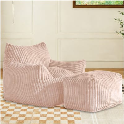 STILVORA Loungestoel Met Hocker - Ergonomische 5-Zone Ondersteuning - Voor Woonkamer En Studio - Flanel Roze