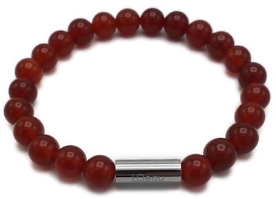 H-Beau - Handgemaakte Armband van Edelstenen - Natuurstenen - Carneool Kralen - RVS Kraal - 8mm - lengte 19cm - Gepolijst - Rood - Oranje - Heren - Unisex - Sterrenbeeld - Horoscoop - Ram - Kreeft - Leeuw - Maagd