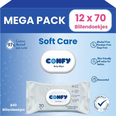 Confy Soft Care Billendoekjes - 12 x 70 Stuks - 840 Doekjes - Babydoekjes - Mega Pack
