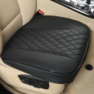 Famanu PU autostoelhoezen, omwikkelrand, bescherming voor voorstoel onder enkele stoel zonder rugleuning (W 54 x D 50 cm) (2 stuks, zwart)