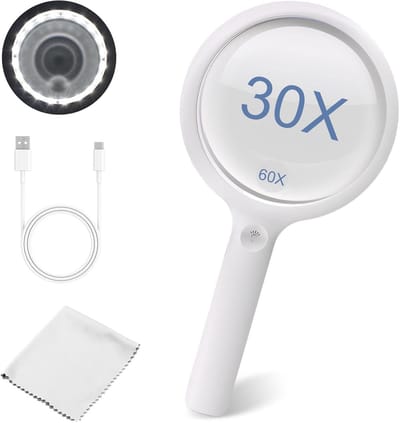 Vergrootglas met Licht 30x 60x USB Oplaadbaar voor Senioren Lezen en Inspectie