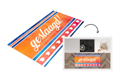 Keukenloper - Loper keuken - Geslaagd - Oranje - Afstudeerhoed - 120x60 cm - Keukenloper vinyl