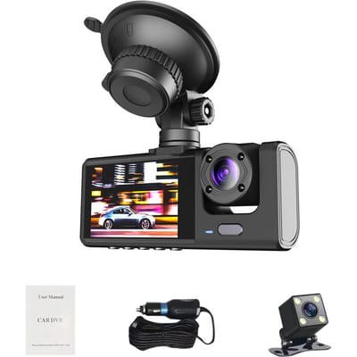 1080P DVR Dash Camera Voor-, Binnen- en Achtercamera Rijrecorder 2 Inch Scherm Dashcam Ondersteuning zwart