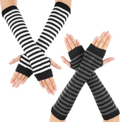 Gestreepte Armwarmers voor Punk Gothic Stijl, Vingerloze Handschoenen, Kawaii Harajuku Mode, Ideaal voor Werk en Vrije Tijd
