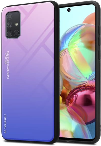 Cadorabo Hoesje geschikt voor Samsung Galaxy A71 4G in ROZE - BLAUW - Tweekleurige beschermhoes van TPU-silicone Case Cover en achterzijde van gehard glas