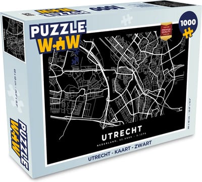 Puzzel Utrecht - Kaart - Zwart - Legpuzzel - Puzzel 1000 stukjes volwassenen