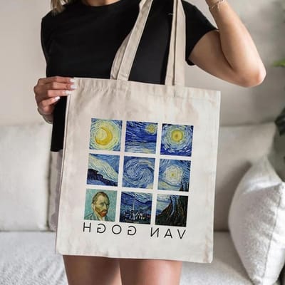 Vintage Canvas Tote Bag met Olieverfdesign - Herbruikbare Jute Schoudertas voor Winkelen en Dagelijks Gebruik