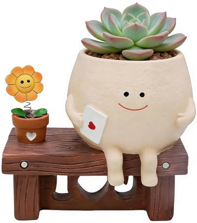 Bloempot met gezicht, grappige bloempotten, hars, schattig met afvoergat voor kleine vetplanten, kantoor en wooncultuur, evenals helende kleine cadeaus voor feestdagen