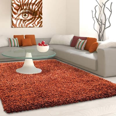 Hoogpolig vloerkleed, effen kleur - terracotta, vloerkleed voor de woonkamer, jute achterkant, afmeting: 60 x 110 cm
