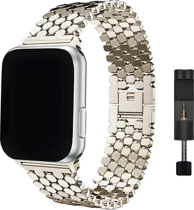 Innerlight® Hexagon+ - Starlight - 38/40/41mm - Metalen bandje geschikt voor Apple Watch - Schakel Armband RVS - Stainless Steel Watch Band - Geschikt als Apple Watch bandje voor Series 1/2/3/4/5/6/7/8/9/10 42mm/11 42mm/SE
