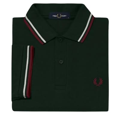 Fred Perry Herenpoloshirt met dubbele kraag (Donkergroen)