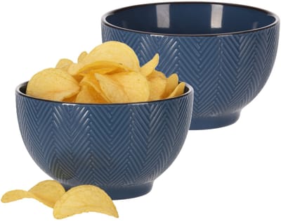 Serveer/chips schaaltje Fishbone - 2x - blauw - 14 x 8 cm - keramiek - kommetjes - 680 ml