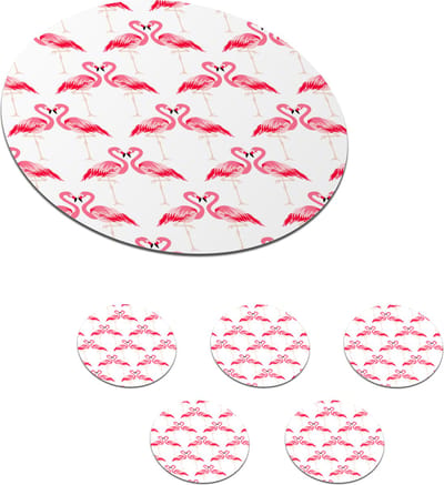 Onderzetters voor glazen - Rond - Flamingo - Patronen - Roze - Jungle - 10x10 cm - Glasonderzetters - 6 stuks