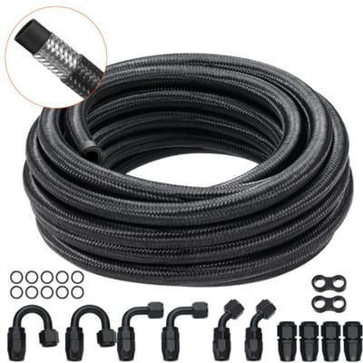 VEVOR 6-AN brandstofleidingset, 609,6 cm brandstofslangset, 0,34" nylon roestvrijstalen gevlochten brandstofleiding olie-/gas-/dieselslang eindfittingset 12-delige draaibare adapterset