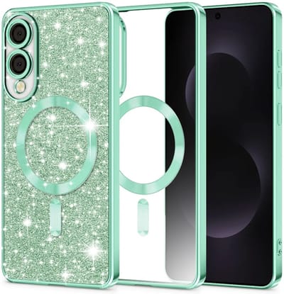 Hoesje geschikt voor Samsung Galaxy S25 Edge - Techsuit Luxury Glitter Back Cover - Geschikt voor MagSafe - Lichtgroen