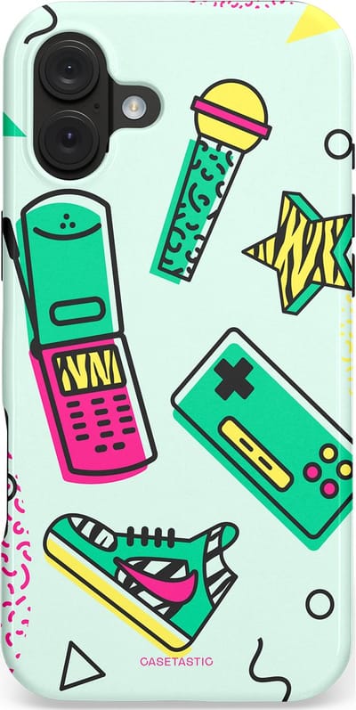Casetastic hoesje geschikt voor Apple iPhone 16 Plus - MagSafe - Dubbellaagse bescherming - Retro 80s sneaker - Fashion Case - Wit Lichtgrijs Groen Lichtroze