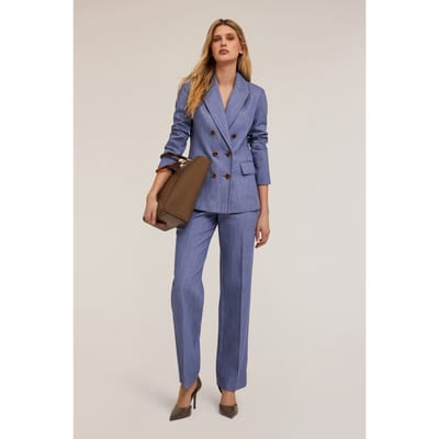 Motivi Double-breasted Cotton Canvas Blazer Light Blue Maat: 32 | Blazers Outlet | Dames | Beige