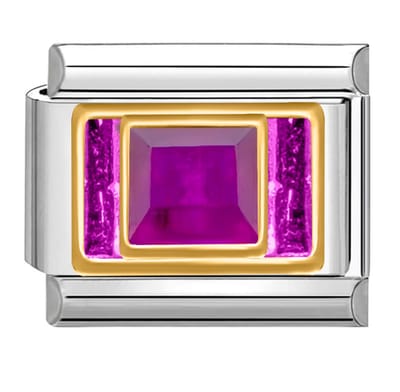 Quiges - Schakel - Bedel - 9mm - charms - Paars steen - Geschikt voor - armband - Schakelarmband - italy bedels armband
