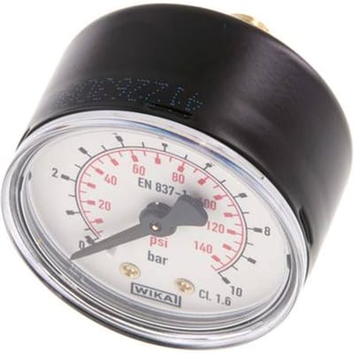 0..10 Bar Manometer Achteraansluiting Staal/Messing 50 mm Klasse 1.6