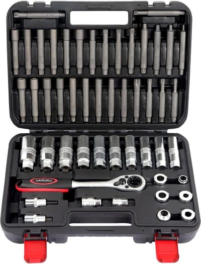 Complete Set van 50 Stuks voor het Demonteren en Installeren van Schokdempers, Inclusief Steeksleutels, Vering en Ratchet Adapters voor 99% van de Voertuigen