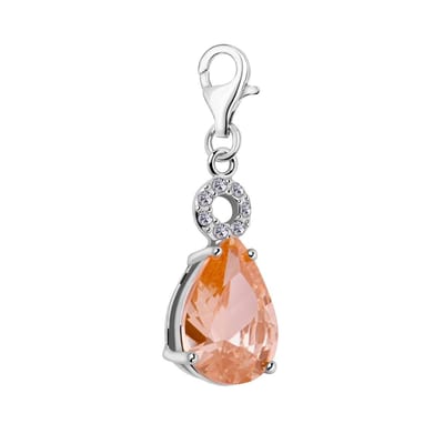 Quiges – 925 - Zilver – Charm - Bedel - Hanger - Peer Kristal Zirkonia - met – sterling - zilver - karabijnslot - geschikt - voor -Bedelarmband HC176