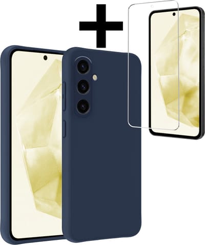 Hoesje - Met Screenprotector - Geschikt voor Samsung Galaxy A35 - Sterk & Shockproof - Back Cover - Siliconen Case - Telefoon Hoes - Telefoonhoesjes - Donkerblauw