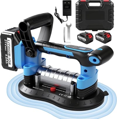 Elektrische Zuighulp - Tegellifter Accu - Grote Tegels Verplaatsen - 9 Zuigstanden - 23cm Zuignap - Blauw