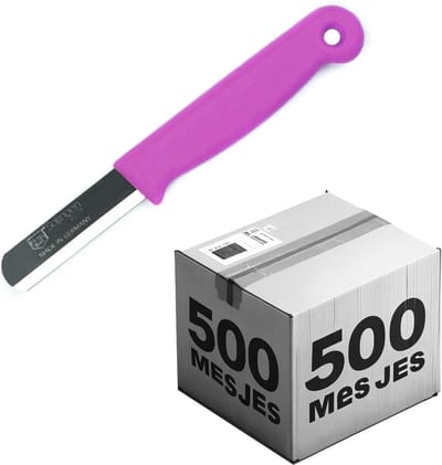 Solingen Bandstaal Mes – HACCP – Roze – RVS Lemmet 40 mm – Voedselveiligheid voor Oogsten – 500 stuks