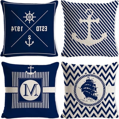 Allecto - Nautische Kussenhoezen - Marine Kussenhoezen - Luxe uitstraling - Zwart - Decoratief Kussen - Geschikt voor Binnen en Buiten - Set van 4