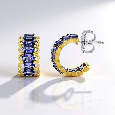 Cavill - Zilveren Oorstekers - 925 Sterling Zilver met Palladium - 14 Ovale Tanzanieten 2,394 ct - Paars Edelsteen Oorbellen - Luxe Sieraden