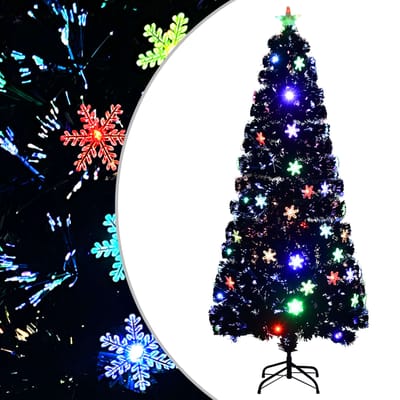 vidaXL - Kerstboom - met - LED-sneeuwvlokken - 180 - cm - glasvezel - zwart