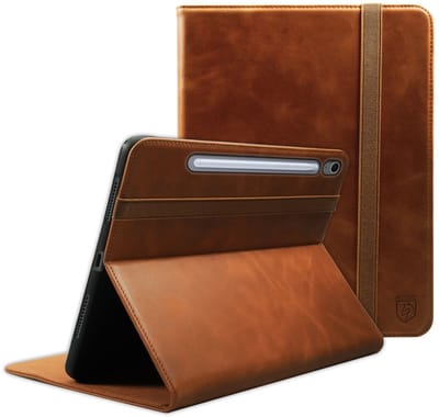 Rosso Deluxe Hoes Geschikt voor Samsung Galaxy Tab S10 FE Plus | Book Case Echt Leer | Sleep/Wake | Standaard | Penhouder | Beschermhoes Bruin