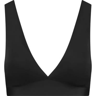 Bye Bra Deep Plunge Bralette, zonder beugel, lichte ondersteuning met brede bandjes, uitneembare vulling, naadloze shapewear voor laag uitgesneden outfits, beige en zwart (VK, Alpha, S, Regular, Regular, Standard, Black)