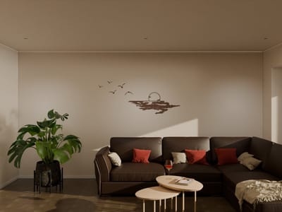 Houten wanddecoratie - Wooden wall decoration | Zonsondergang 48 x 20cm Sunset | Donker hout - Dark wood | Muurdecoratie - Wall art - Design Wandfiguur - Echt Hout - Real Wood